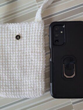 Handmade Crochet Cell Phone Case Holder Crossbody Bag with Charm Letter "A"